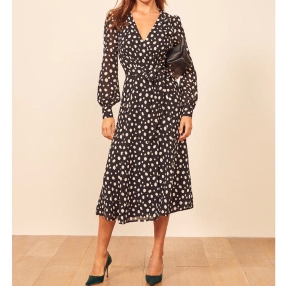 Reformation Long Sleeve Dress Wrap in Black